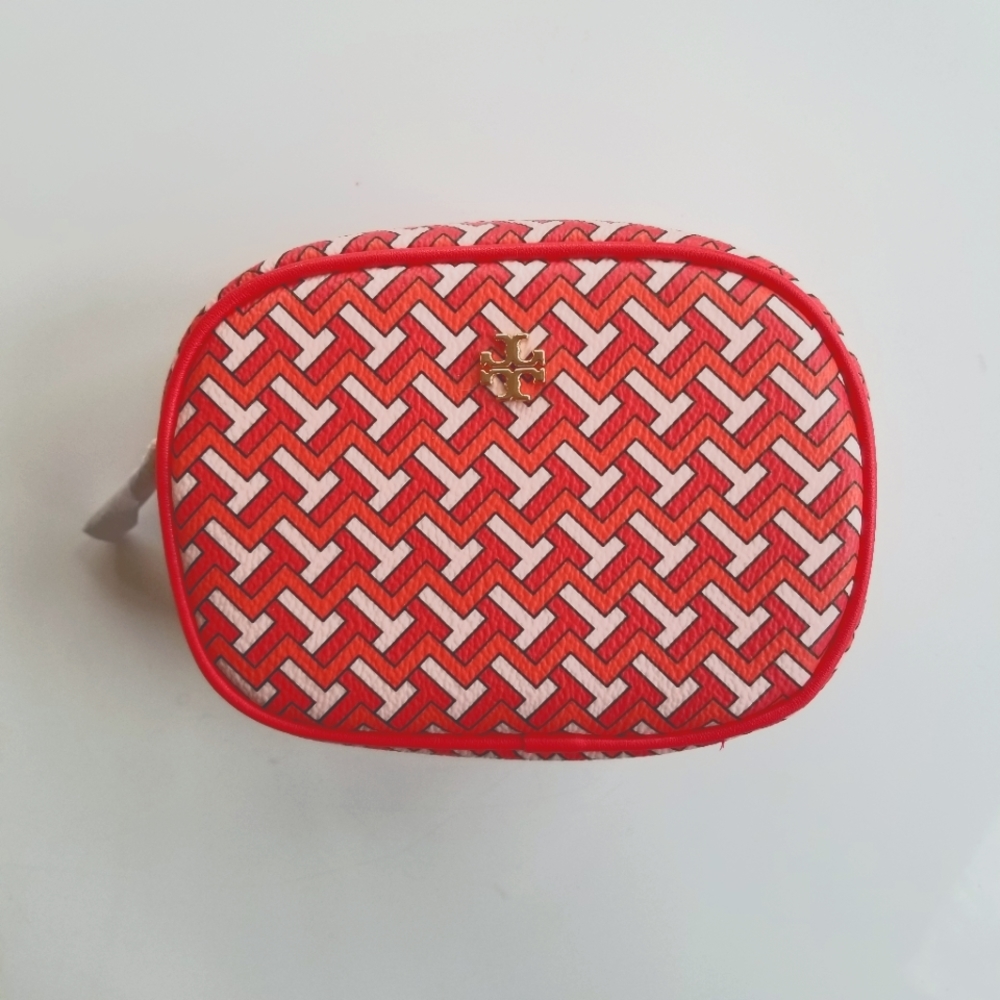 Tory Burch T zag cosmetic pouch red